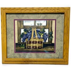 Laurie Korsgaden Country Basket With Grapes Art Print Framed 16.75" x 13.75"